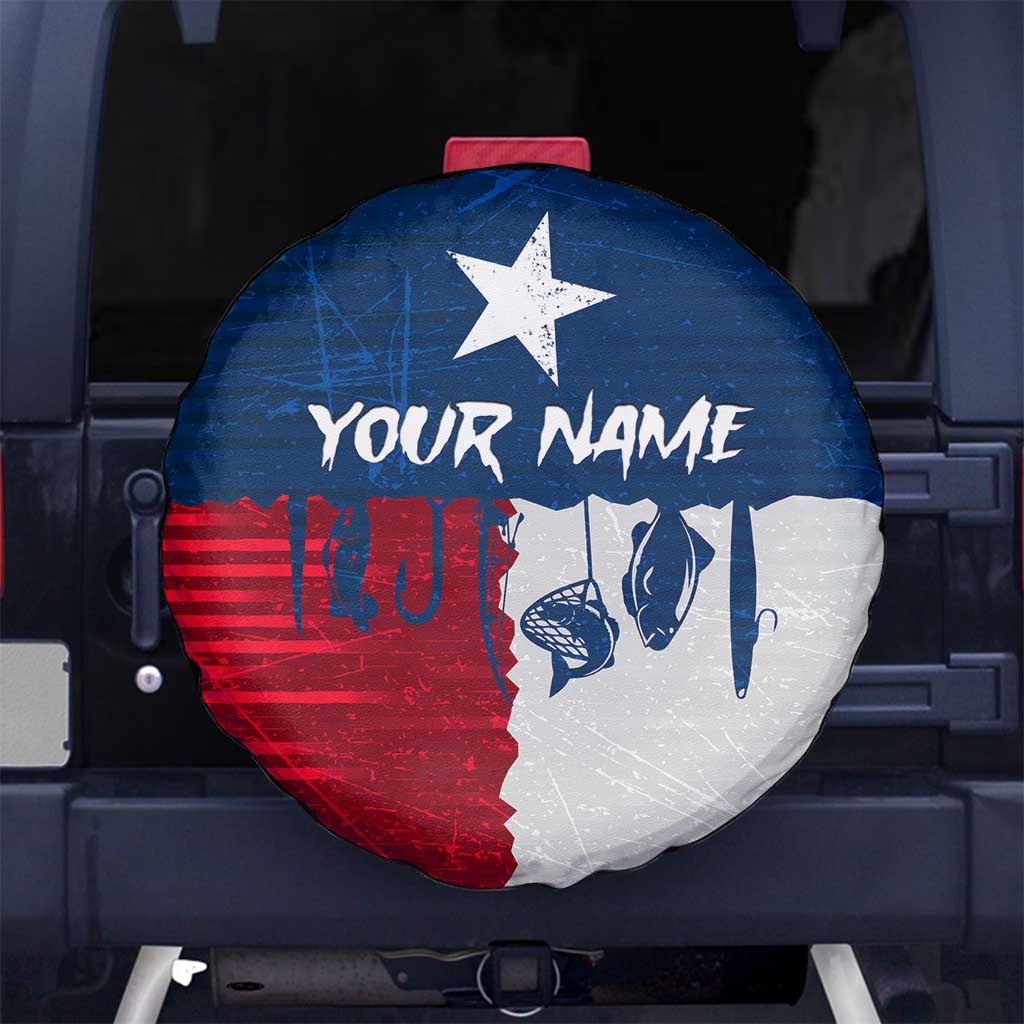 Flag Texas Fishing Spare Tire Cover Personalized Hanging Fish and Hooks Graphic TS04