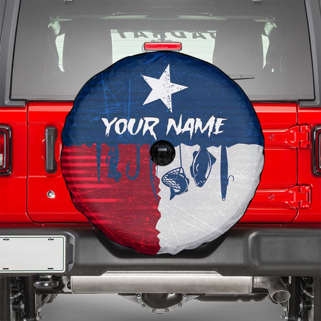 Flag Texas Fishing Spare Tire Cover Personalized Hanging Fish and Hooks Graphic TS04