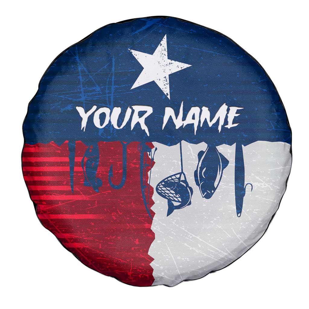 Flag Texas Fishing Spare Tire Cover Personalized Hanging Fish and Hooks Graphic TS04