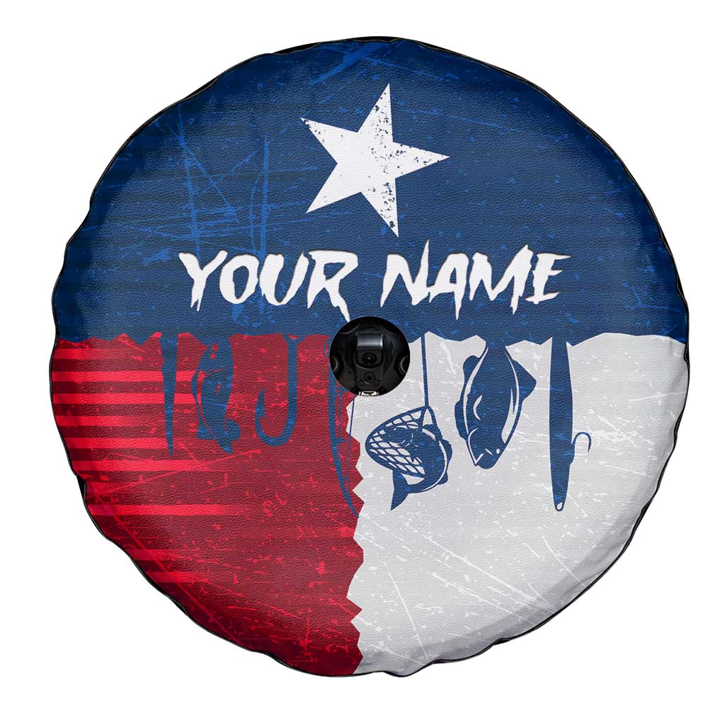 Flag Texas Fishing Spare Tire Cover Personalized Hanging Fish and Hooks Graphic TS04