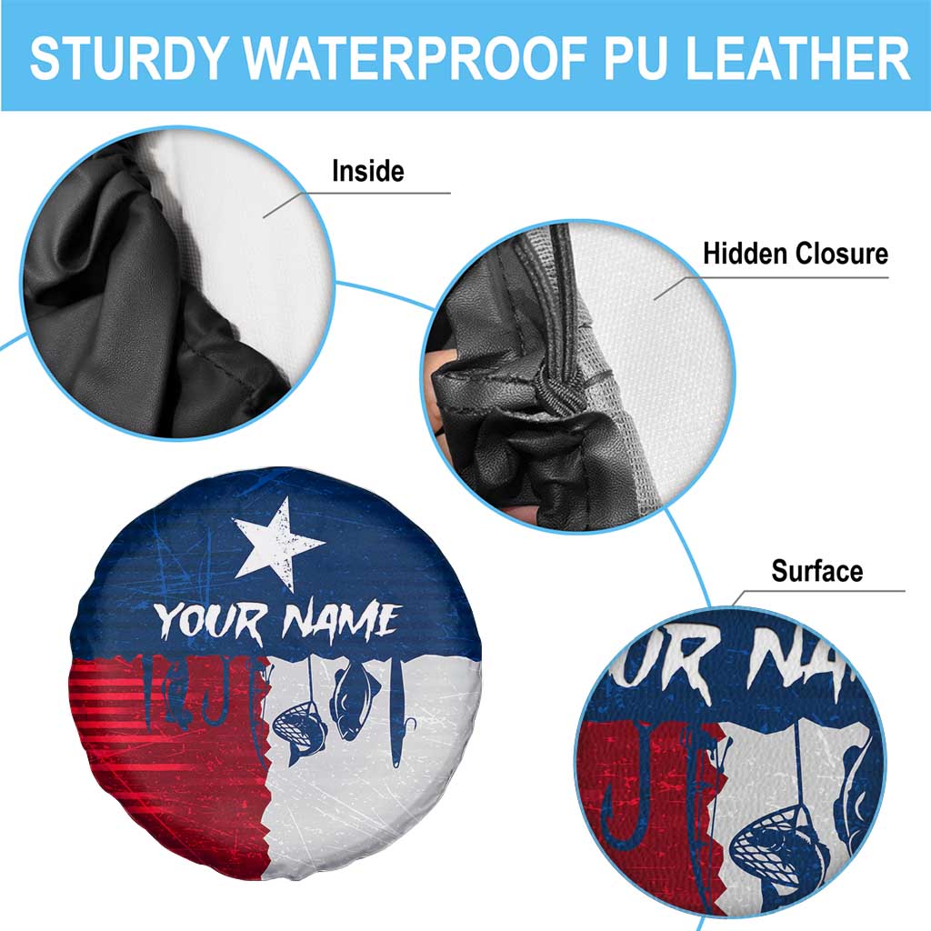 Flag Texas Fishing Spare Tire Cover Personalized Hanging Fish and Hooks Graphic TS04