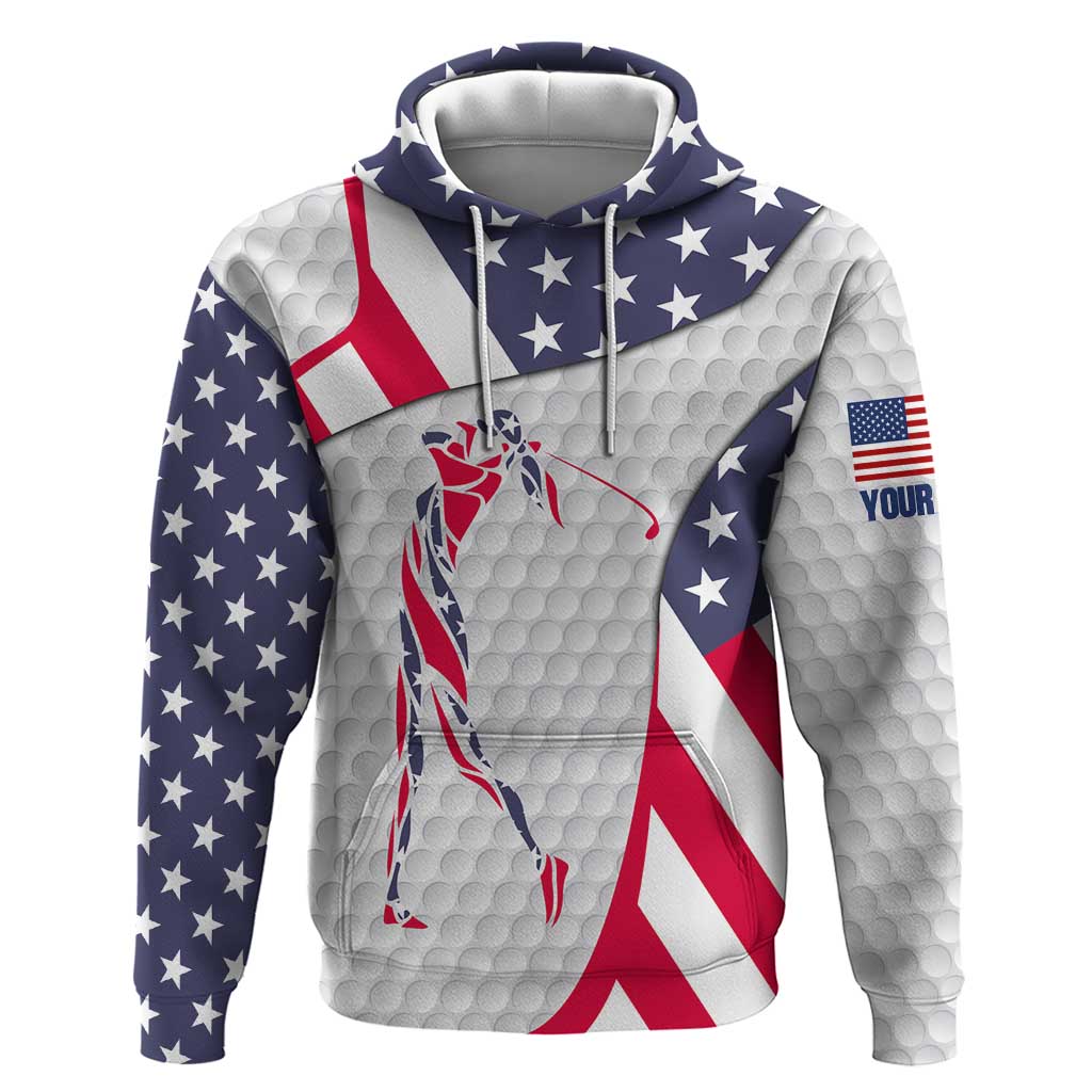 Personalized American Flag Golf Hoodie Female Silhouette and Red White Blue Golf Bag Graphic TS04