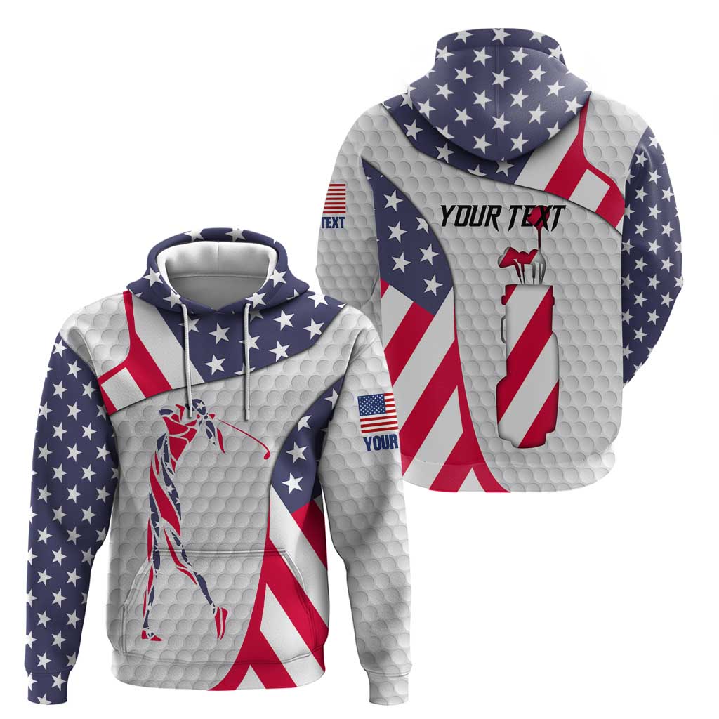 Personalized American Flag Golf Hoodie Female Silhouette and Red White Blue Golf Bag Graphic TS04