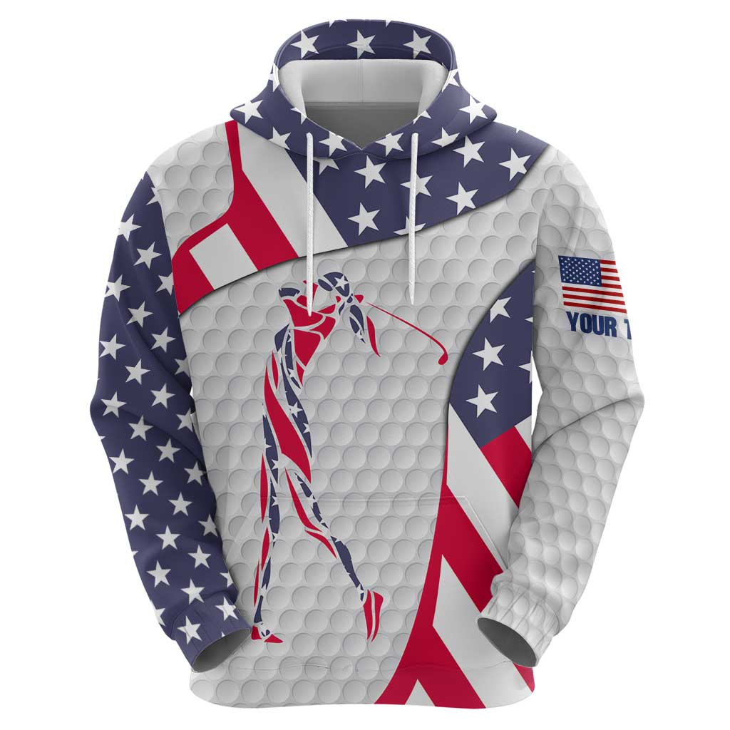 Personalized American Flag Golf Hoodie Female Silhouette and Red White Blue Golf Bag Graphic TS04