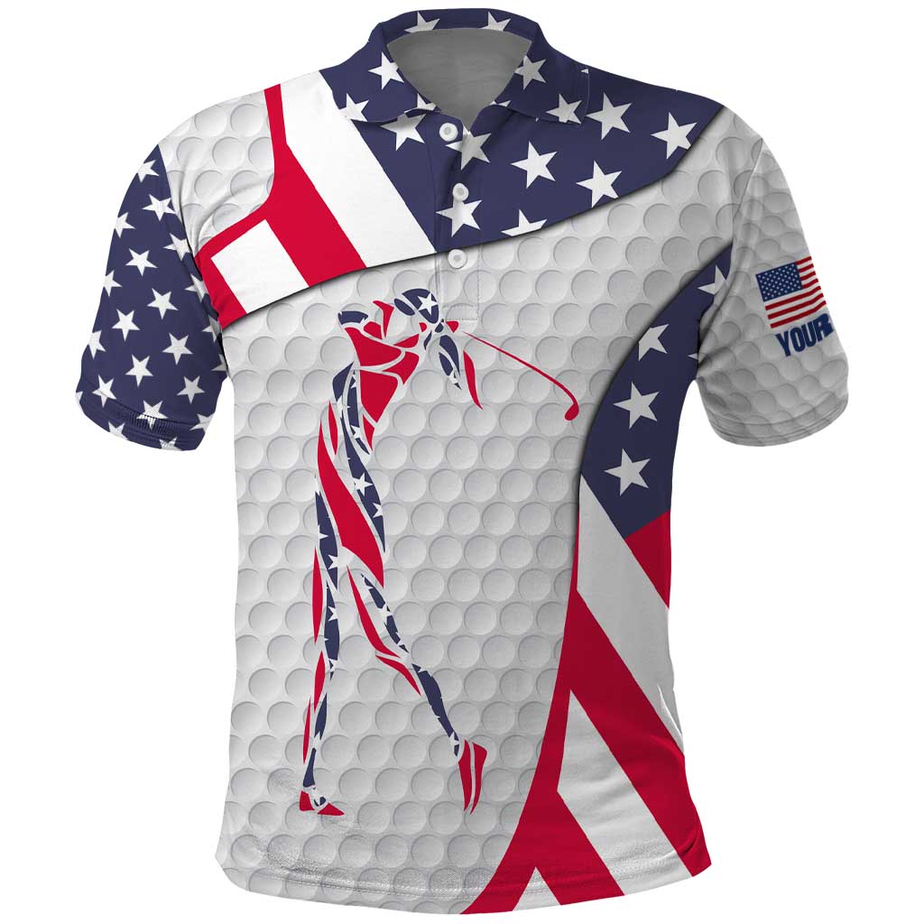 Personalized American Flag Golf Polo Shirt Female Silhouette and Red White Blue Golf Bag Graphic TS04