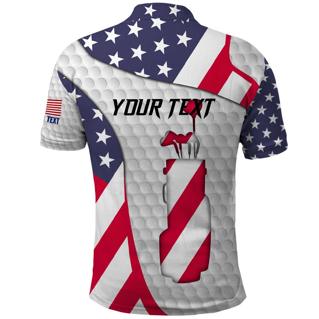 Personalized American Flag Golf Polo Shirt Female Silhouette and Red White Blue Golf Bag Graphic TS04