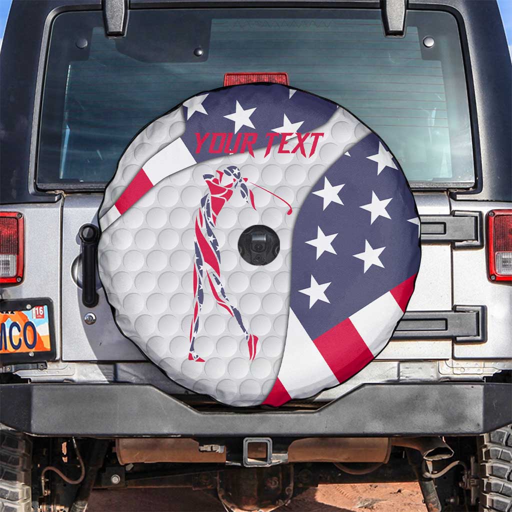 Personalized American Flag Golf Spare Tire Cover Female Silhouette and Red White Blue Golf Bag Graphic TS04
