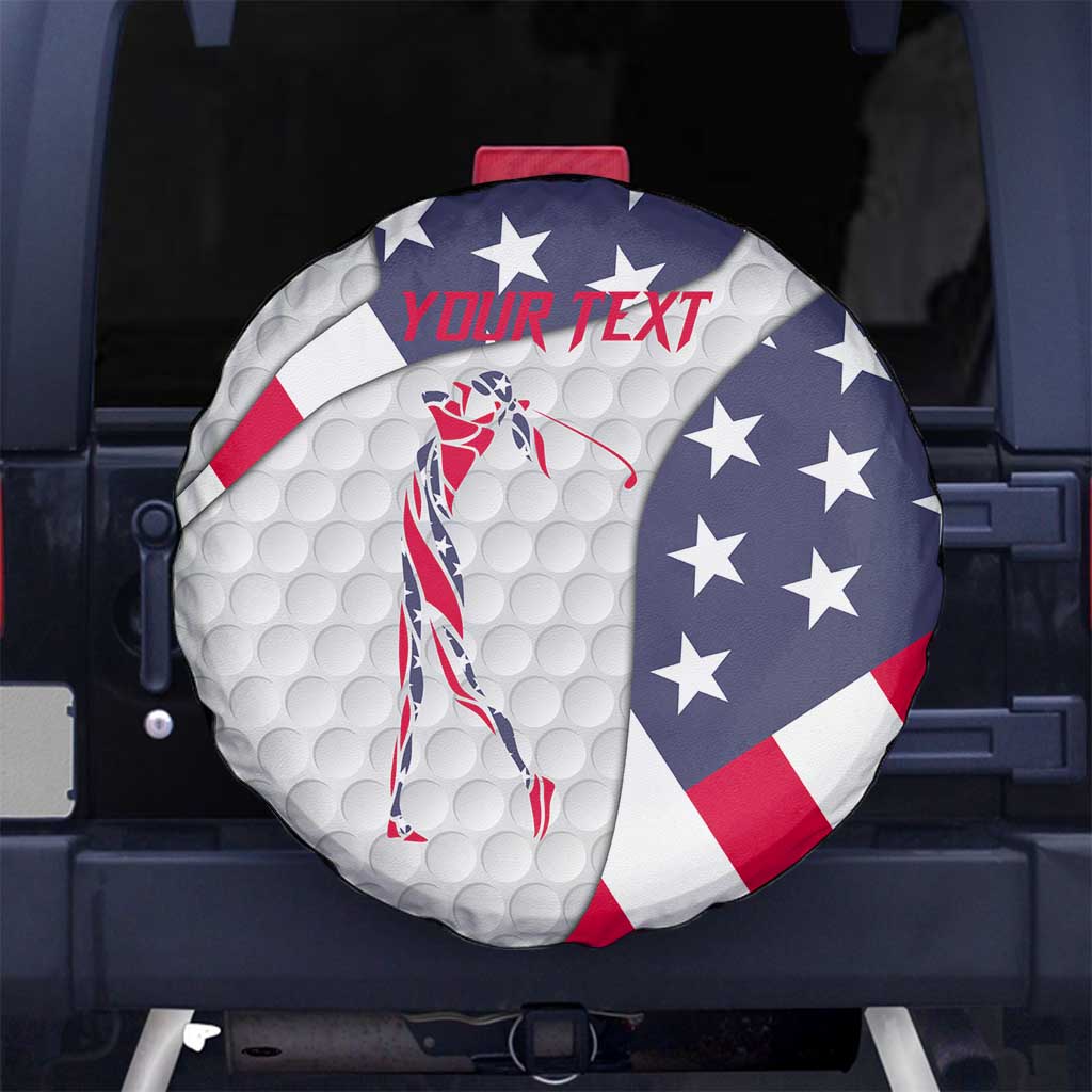 Personalized American Flag Golf Spare Tire Cover Female Silhouette and Red White Blue Golf Bag Graphic TS04