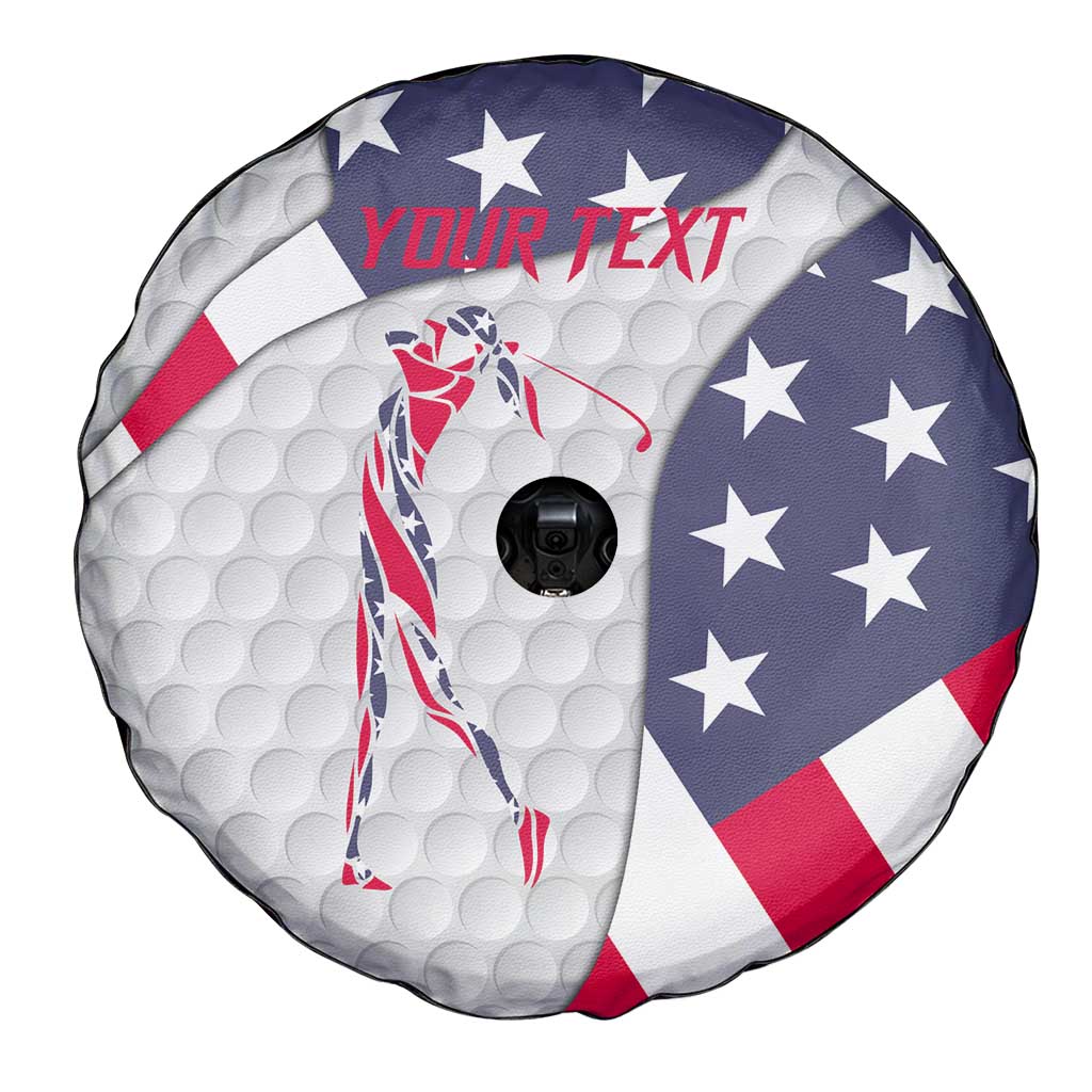 Personalized American Flag Golf Spare Tire Cover Female Silhouette and Red White Blue Golf Bag Graphic TS04