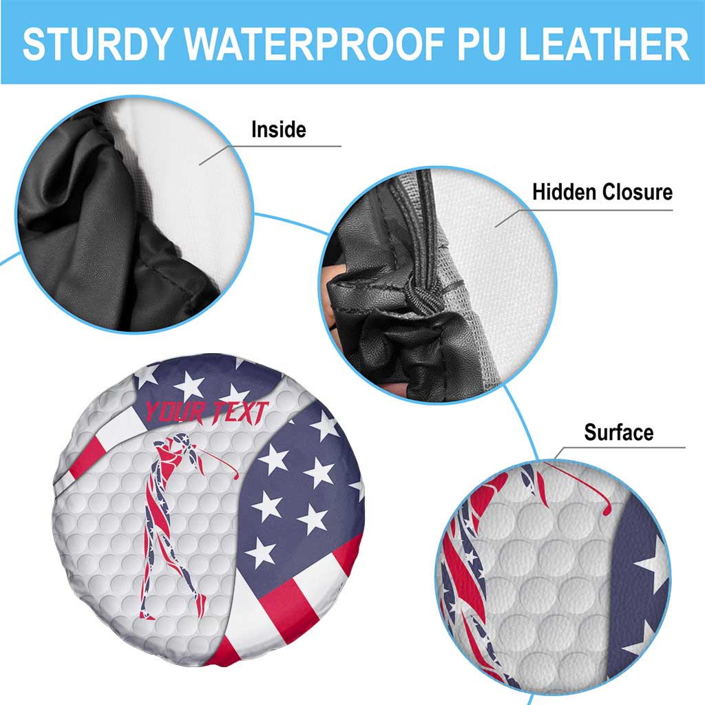 Personalized American Flag Golf Spare Tire Cover Female Silhouette and Red White Blue Golf Bag Graphic TS04