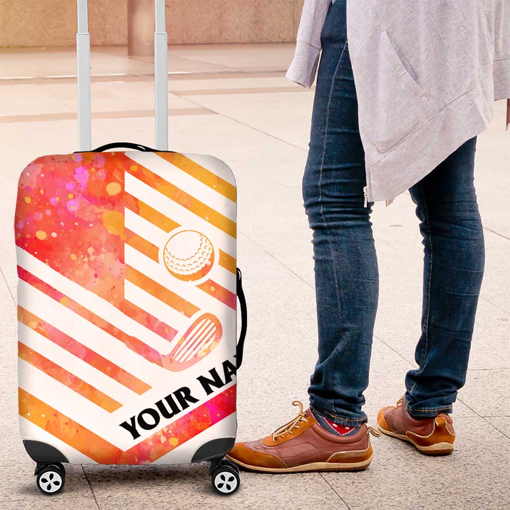 USA Golf Design Luggage Cover Watercolor Female Silhouette and Orange Gradient Flag and Ball Pattern TS04