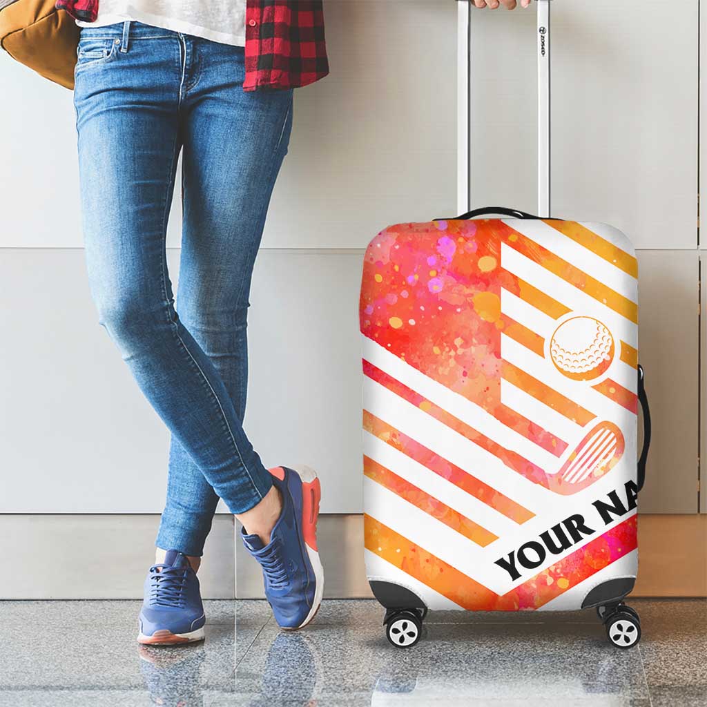 USA Golf Design Luggage Cover Watercolor Female Silhouette and Orange Gradient Flag and Ball Pattern TS04