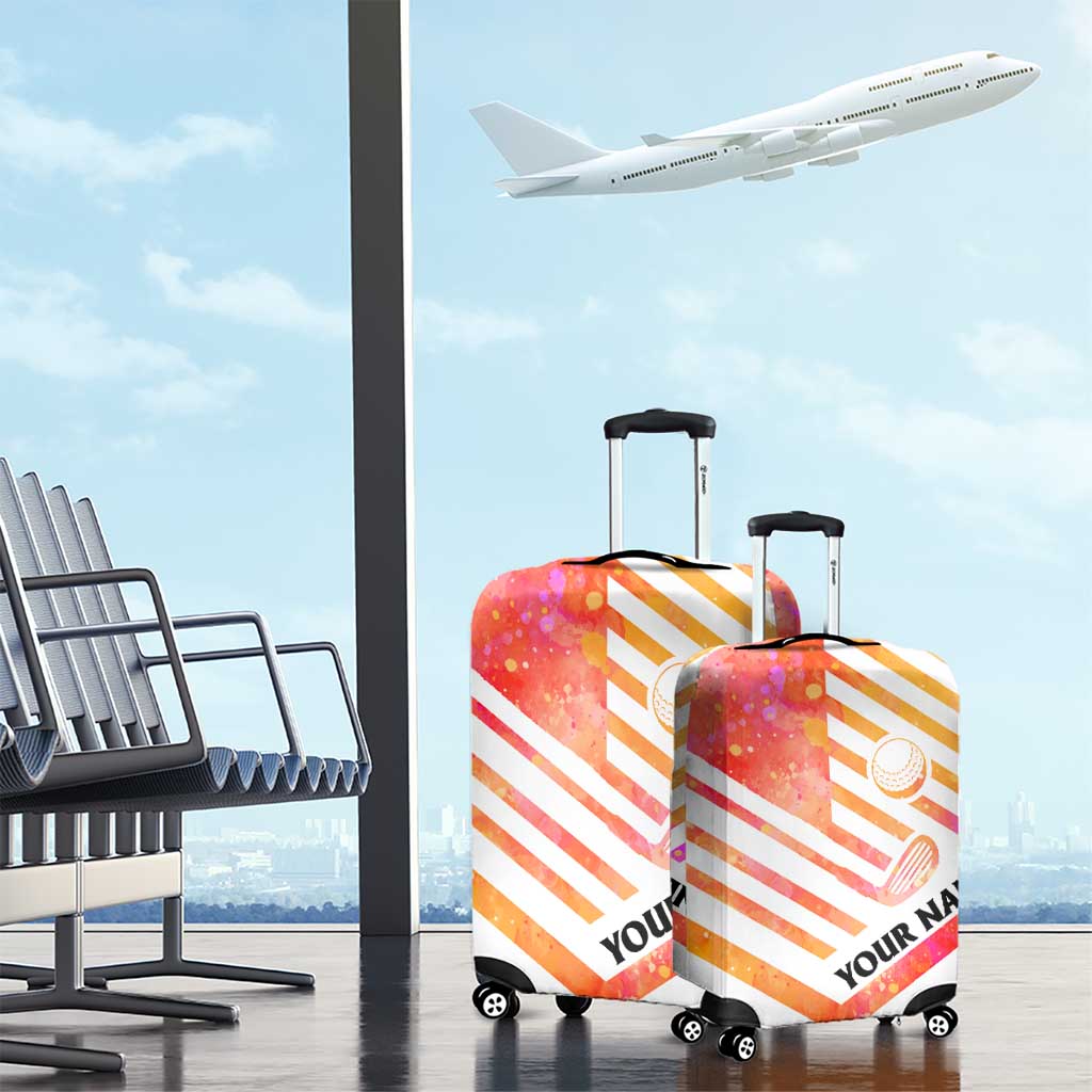 USA Golf Design Luggage Cover Watercolor Female Silhouette and Orange Gradient Flag and Ball Pattern TS04