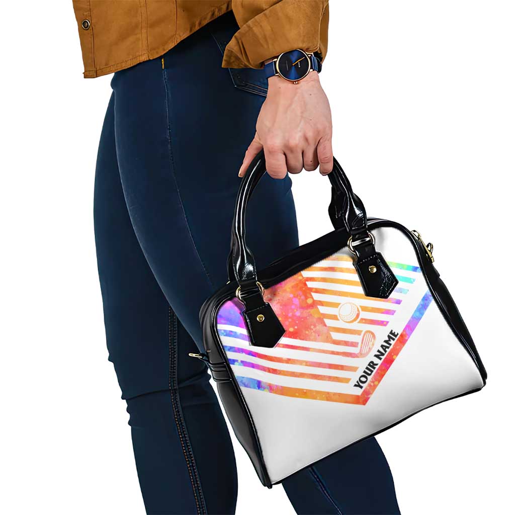 USA Golf Design Shoulder Handbag Watercolor Female Silhouette and Orange Gradient Flag and Ball Pattern TS04