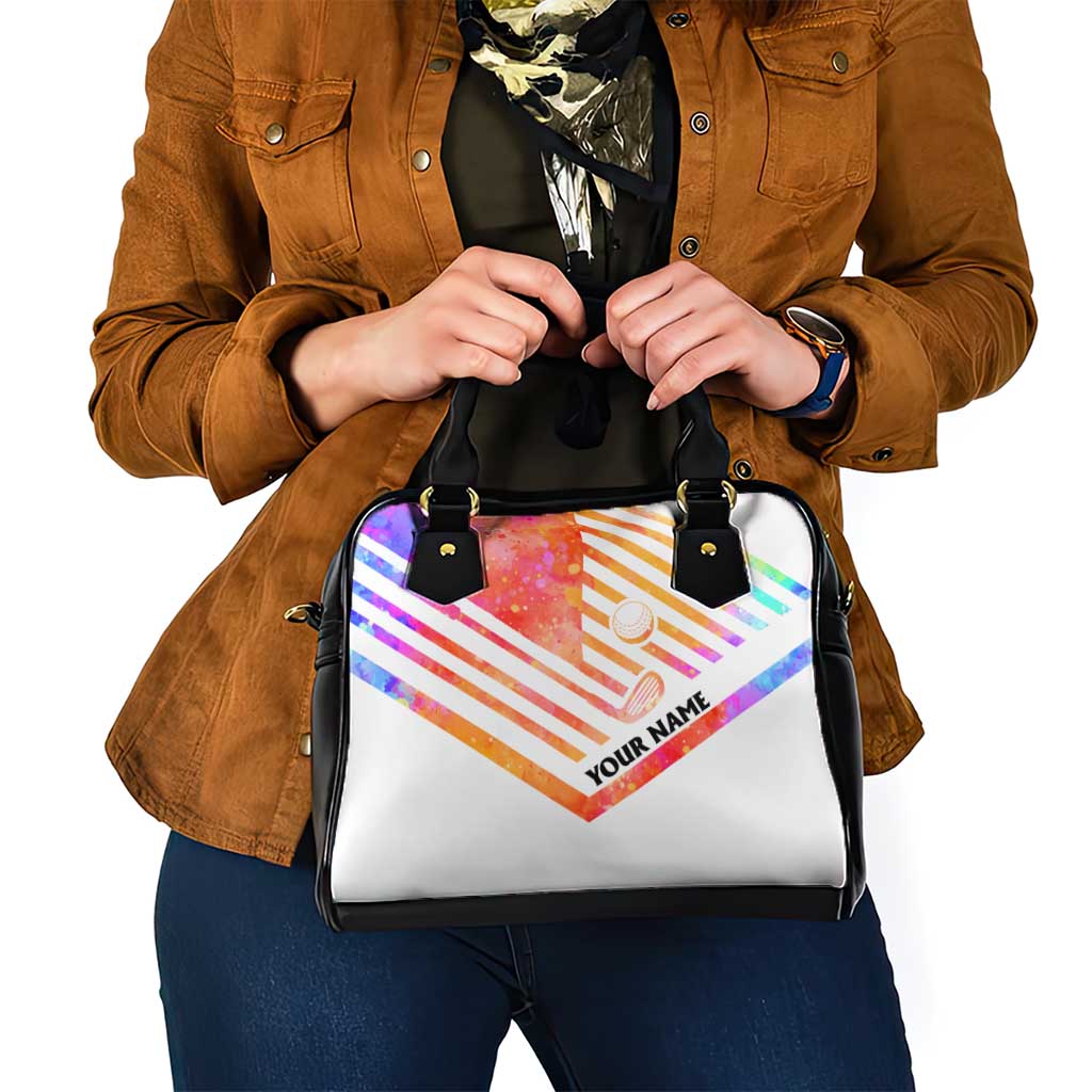 USA Golf Design Shoulder Handbag Watercolor Female Silhouette and Orange Gradient Flag and Ball Pattern TS04