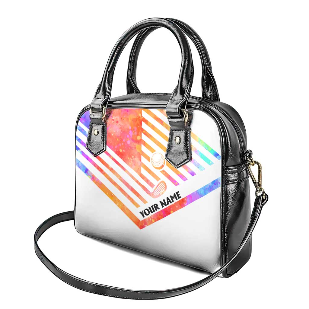 USA Golf Design Shoulder Handbag Watercolor Female Silhouette and Orange Gradient Flag and Ball Pattern TS04