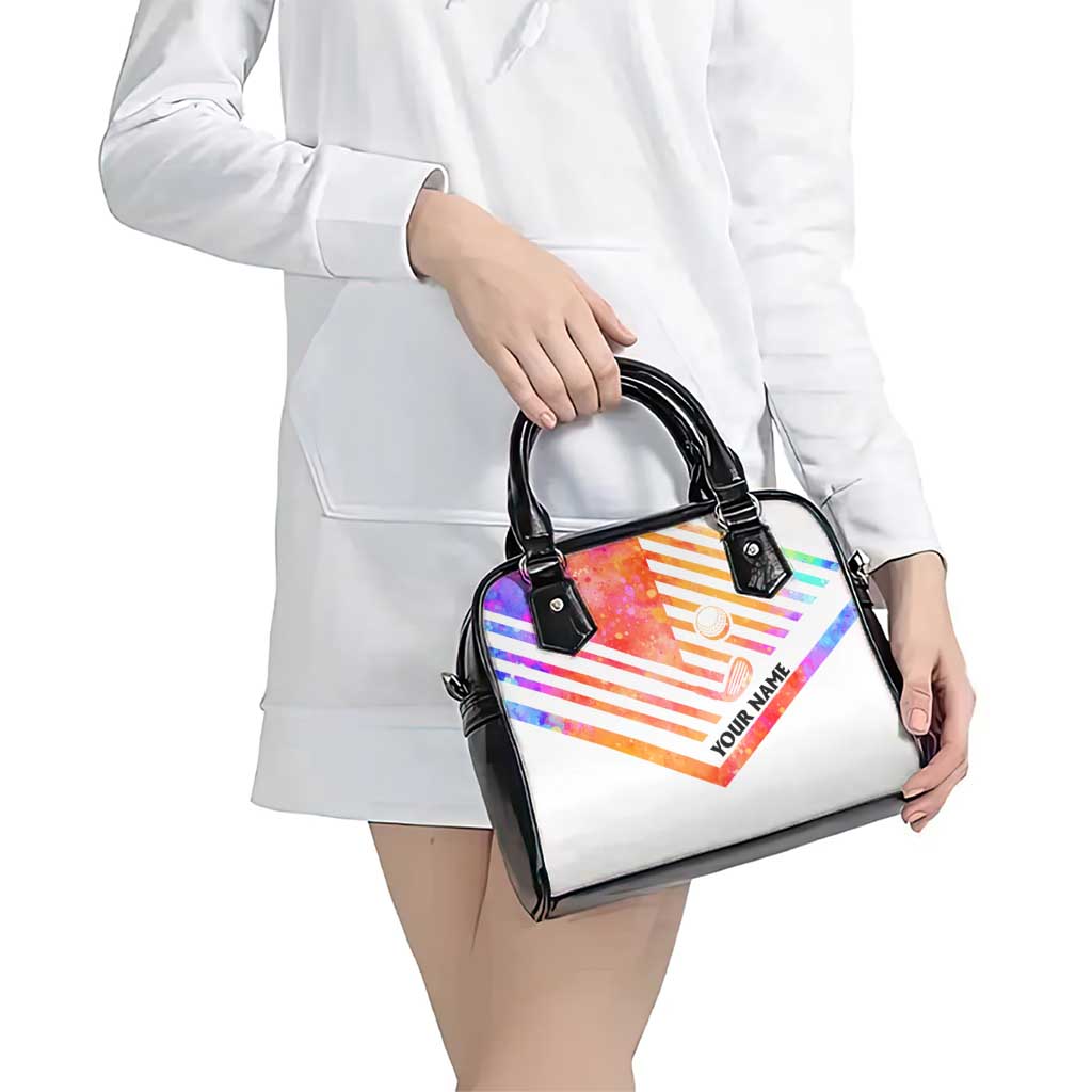 USA Golf Design Shoulder Handbag Watercolor Female Silhouette and Orange Gradient Flag and Ball Pattern TS04