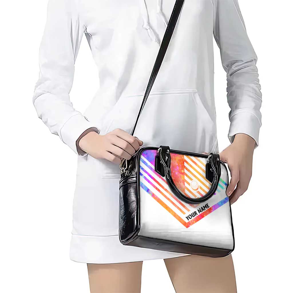 USA Golf Design Shoulder Handbag Watercolor Female Silhouette and Orange Gradient Flag and Ball Pattern TS04