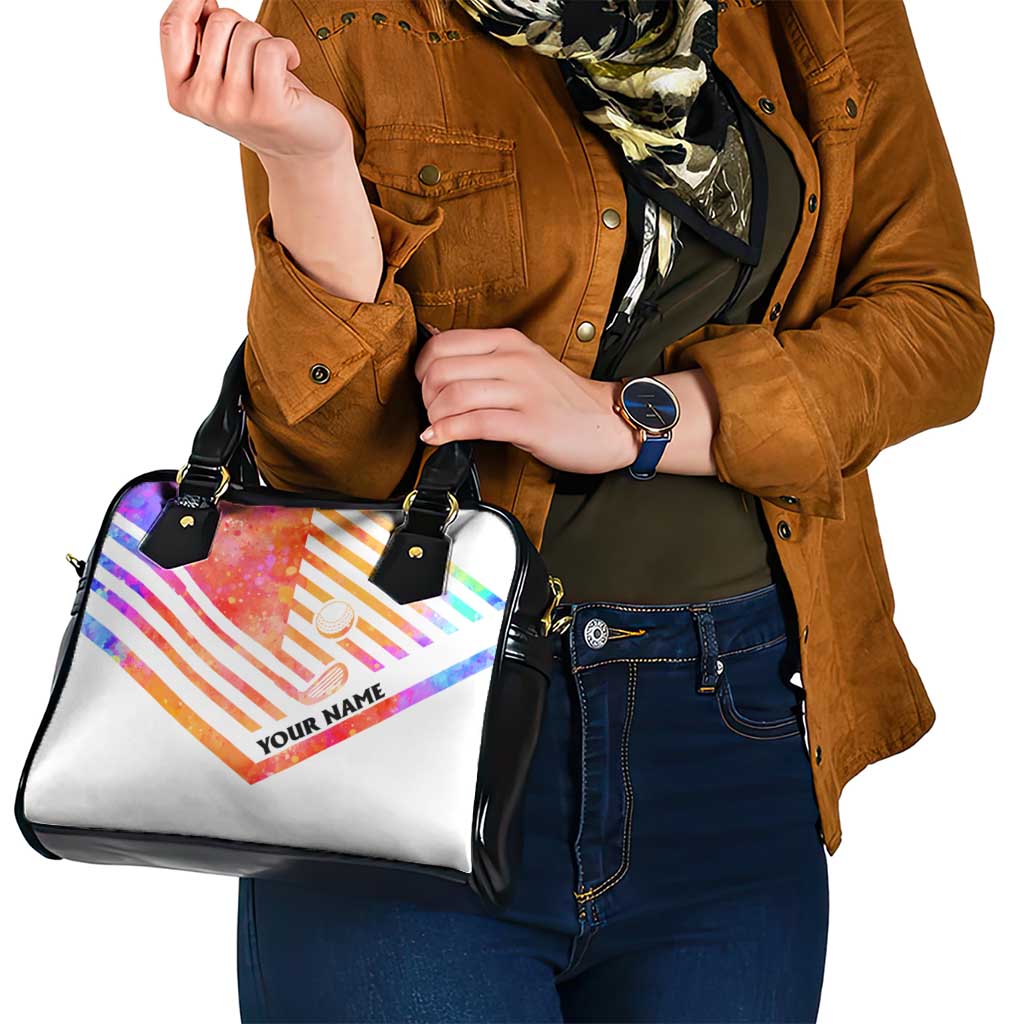 USA Golf Design Shoulder Handbag Watercolor Female Silhouette and Orange Gradient Flag and Ball Pattern TS04