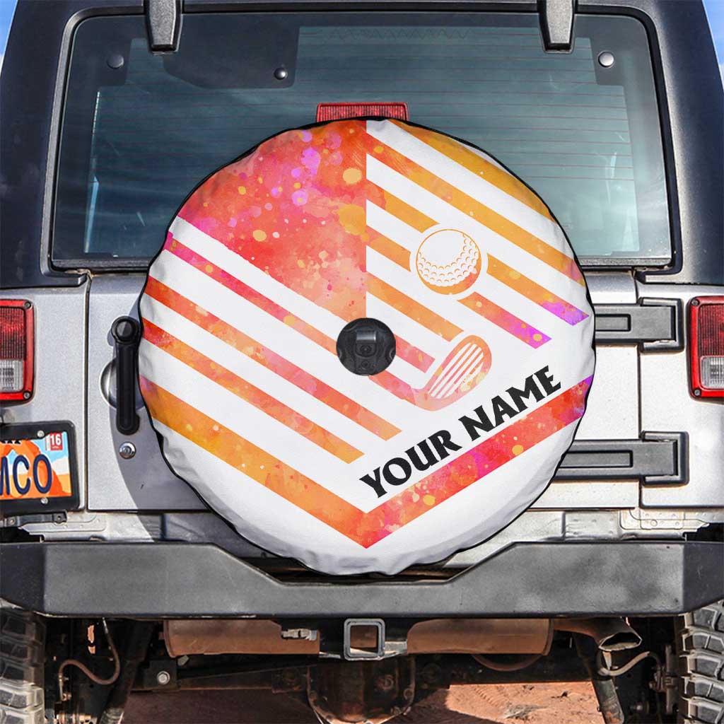 USA Golf Design Spare Tire Cover Watercolor Female Silhouette and Orange Gradient Flag and Ball Pattern TS04