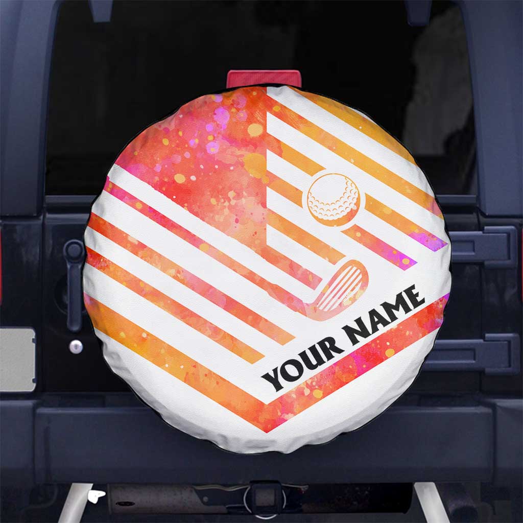 USA Golf Design Spare Tire Cover Watercolor Female Silhouette and Orange Gradient Flag and Ball Pattern TS04