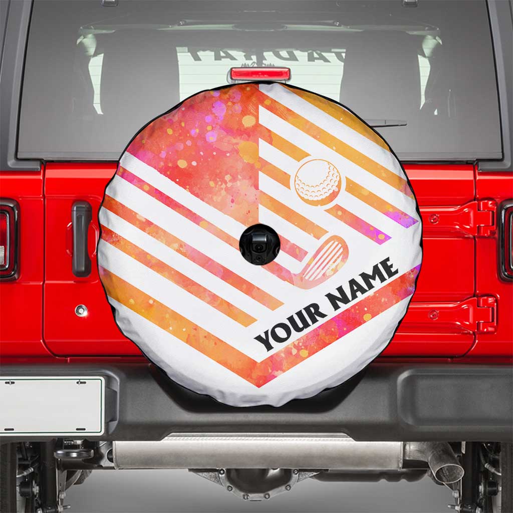 USA Golf Design Spare Tire Cover Watercolor Female Silhouette and Orange Gradient Flag and Ball Pattern TS04