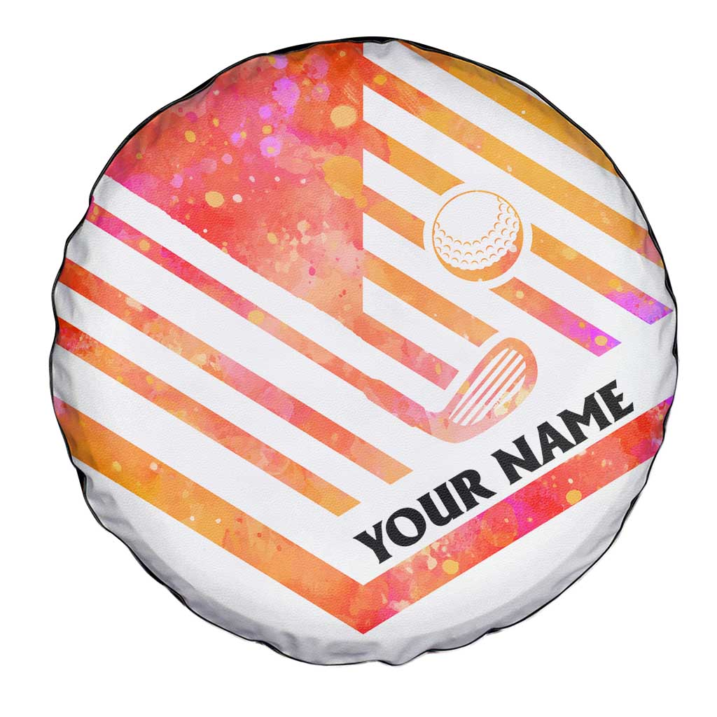 USA Golf Design Spare Tire Cover Watercolor Female Silhouette and Orange Gradient Flag and Ball Pattern TS04
