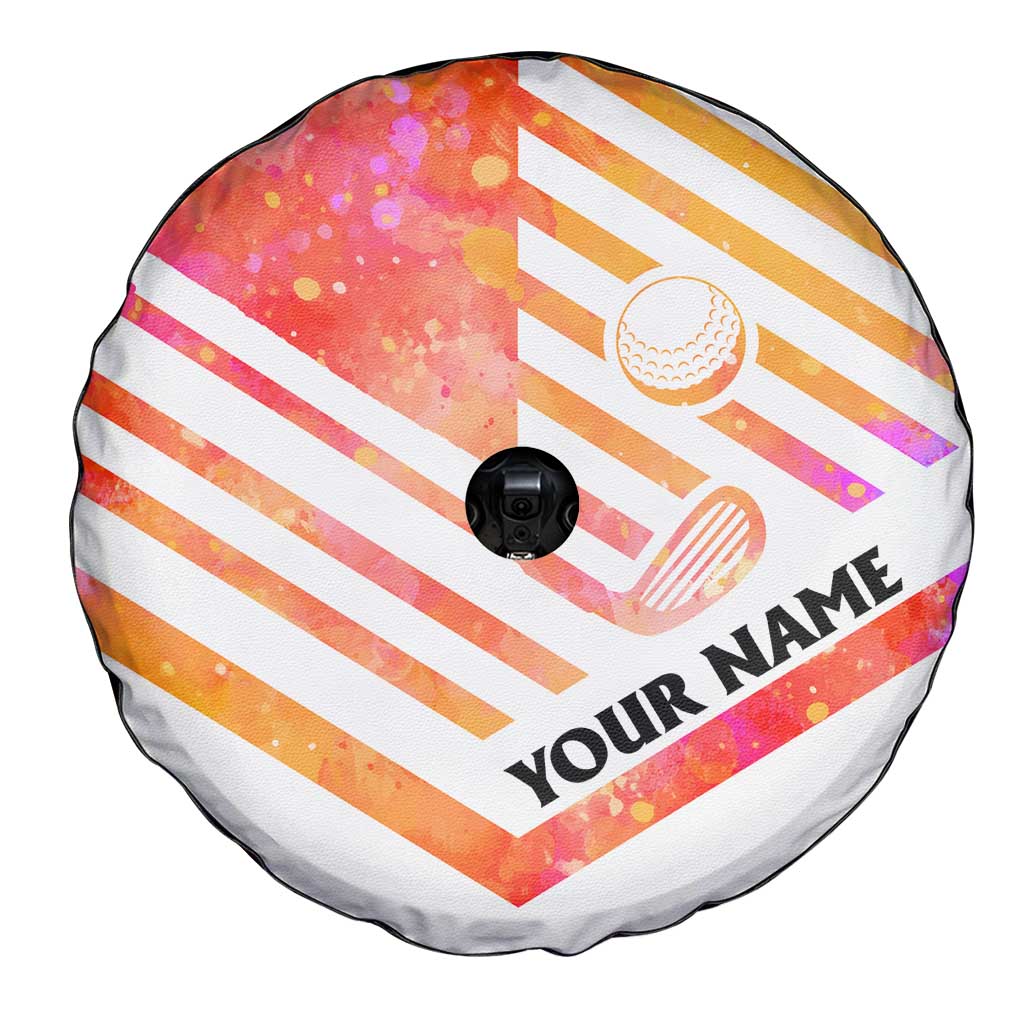 USA Golf Design Spare Tire Cover Watercolor Female Silhouette and Orange Gradient Flag and Ball Pattern TS04