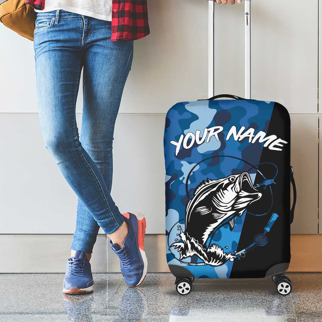 Custom Blue Camo Bass Fishing Luggage Cover Fishing Rod Graphic Design TS04