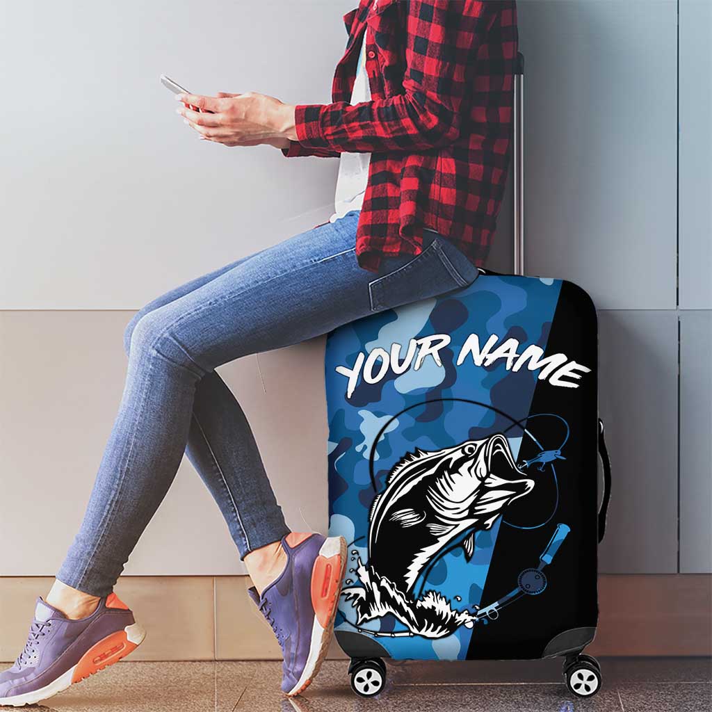 Custom Blue Camo Bass Fishing Luggage Cover Fishing Rod Graphic Design TS04