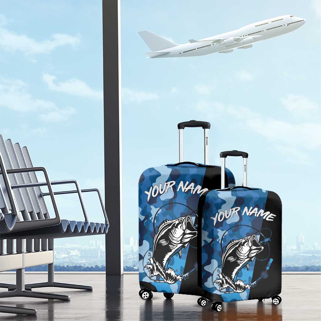 Custom Blue Camo Bass Fishing Luggage Cover Fishing Rod Graphic Design TS04