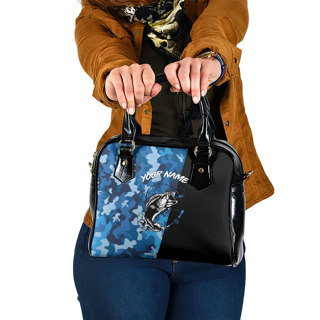 Custom Blue Camo Bass Fishing Shoulder Handbag Fishing Rod Graphic Design TS04