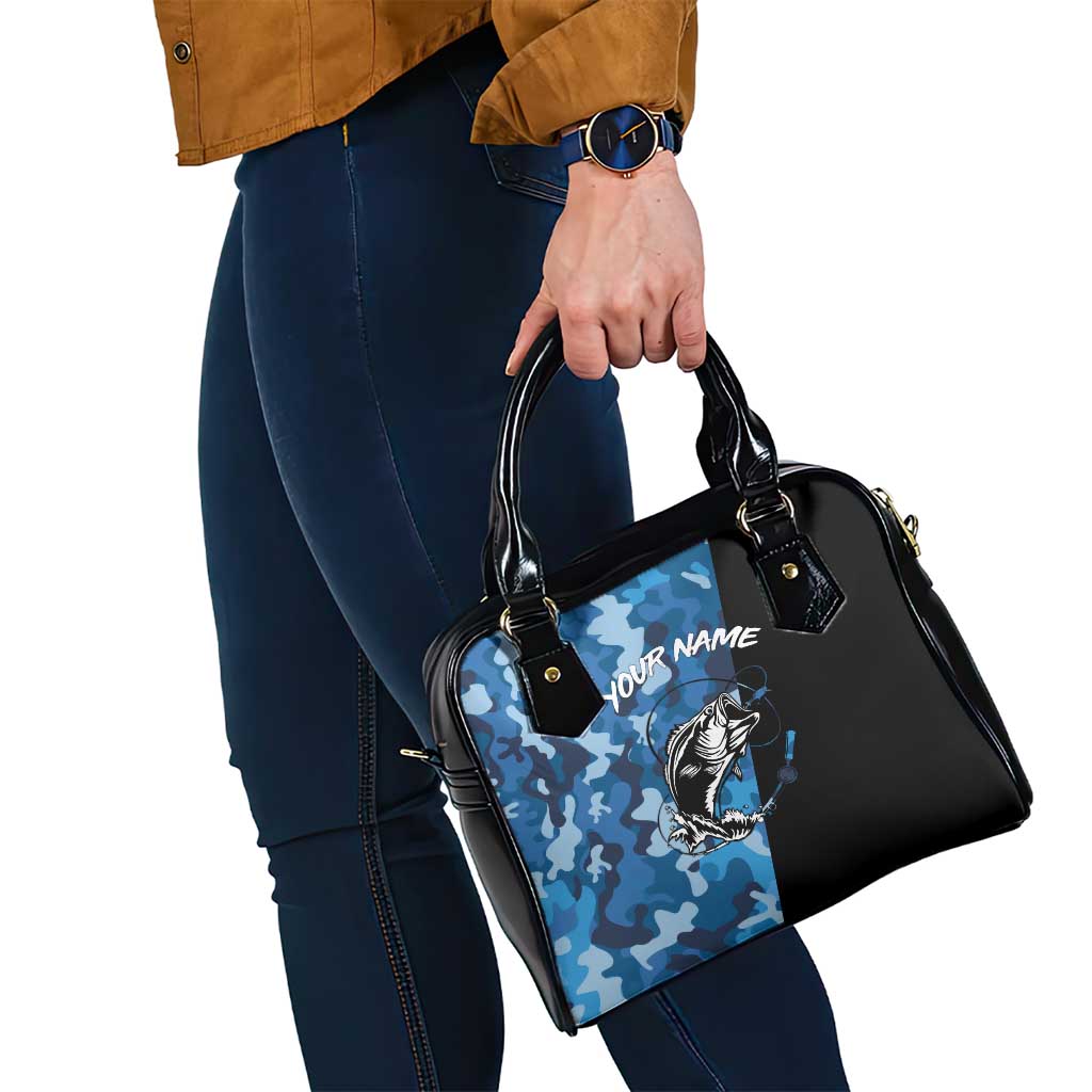 Custom Blue Camo Bass Fishing Shoulder Handbag Fishing Rod Graphic Design TS04