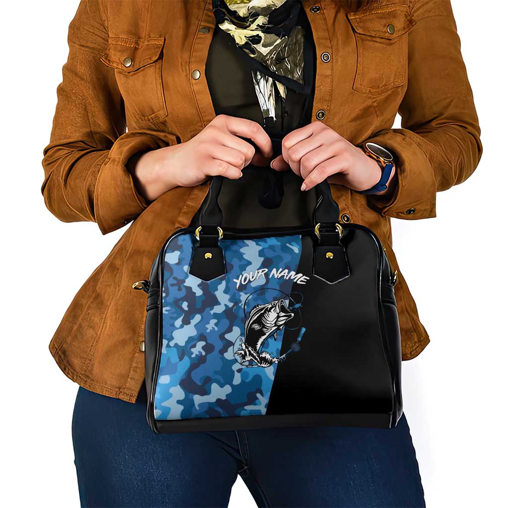 Custom Blue Camo Bass Fishing Shoulder Handbag Fishing Rod Graphic Design TS04
