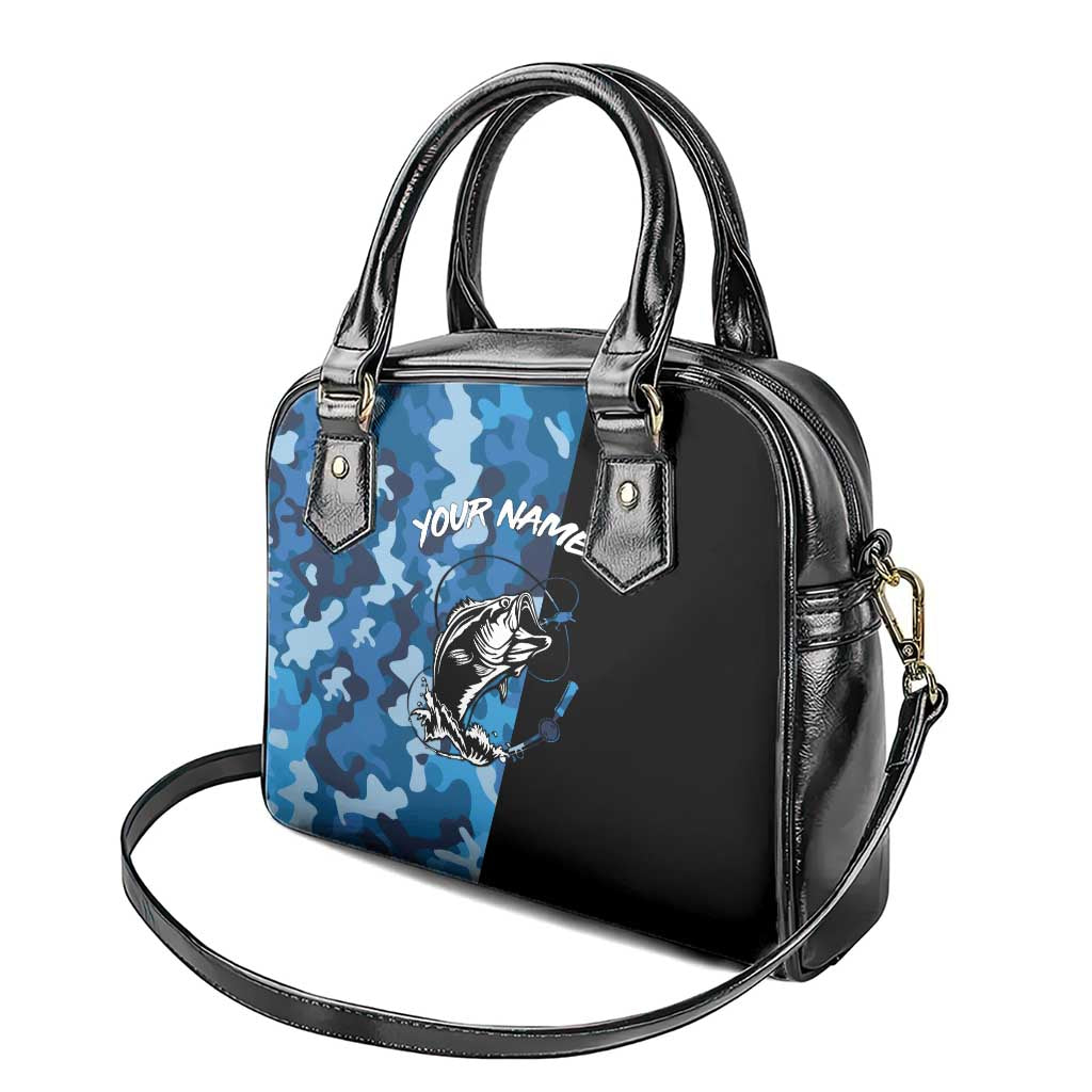 Custom Blue Camo Bass Fishing Shoulder Handbag Fishing Rod Graphic Design TS04