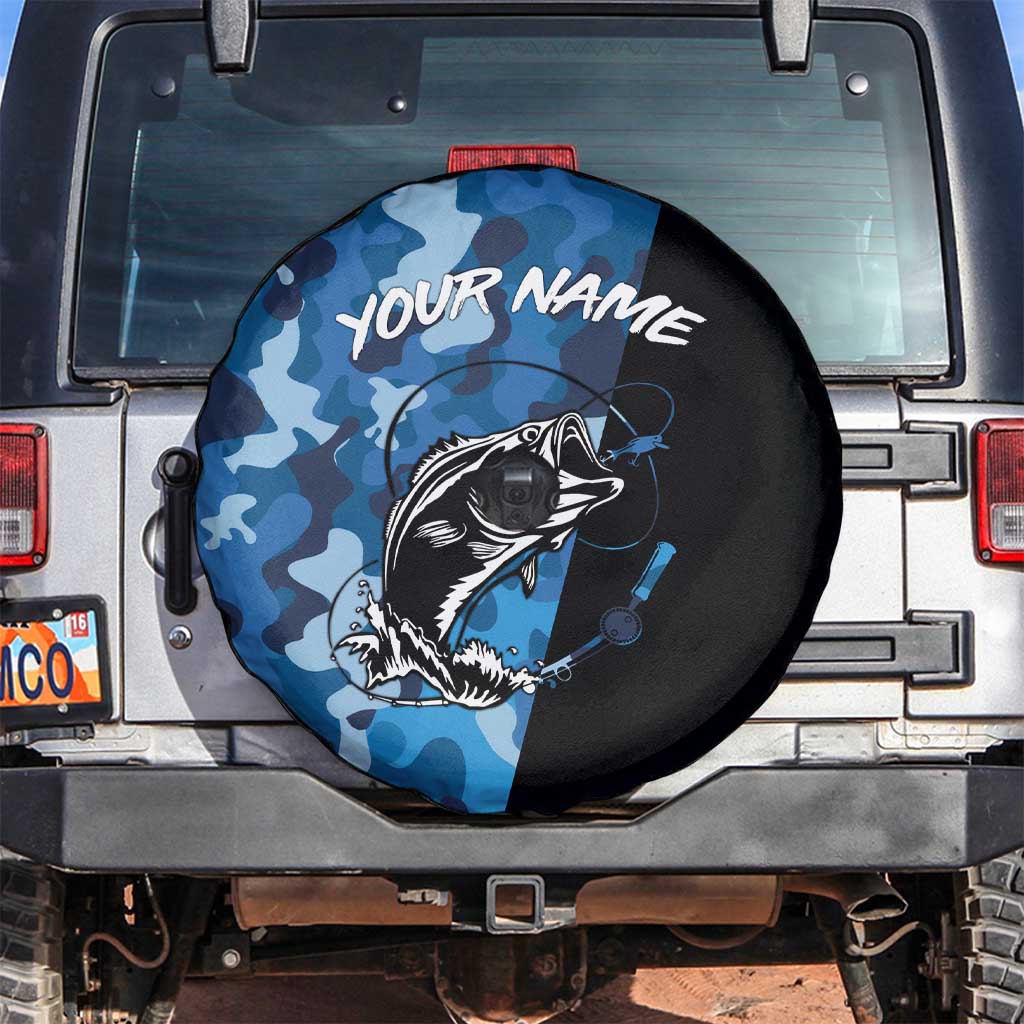 Custom Blue Camo Bass Fishing Spare Tire Cover Fishing Rod Graphic Design TS04