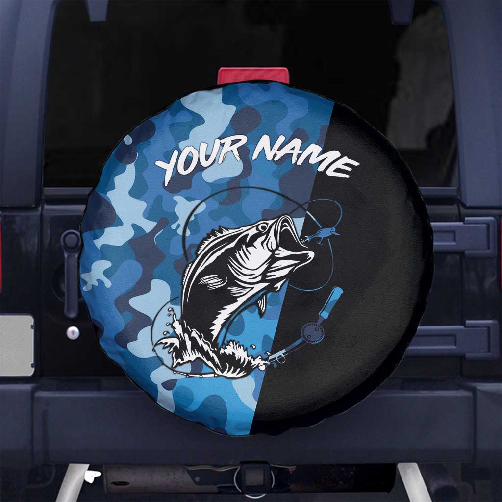 Custom Blue Camo Bass Fishing Spare Tire Cover Fishing Rod Graphic Design TS04