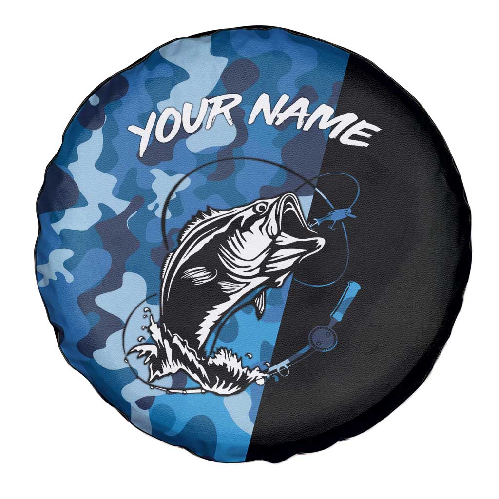 Custom Blue Camo Bass Fishing Spare Tire Cover Fishing Rod Graphic Design TS04