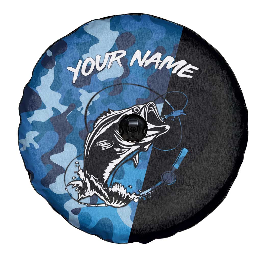 Custom Blue Camo Bass Fishing Spare Tire Cover Fishing Rod Graphic Design TS04