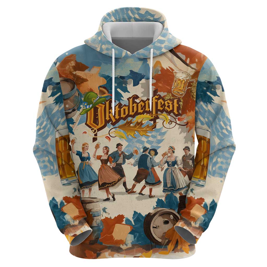 Oktoberfest Hoodie with Beer Mug Illustration White Diamond Pattern TS04