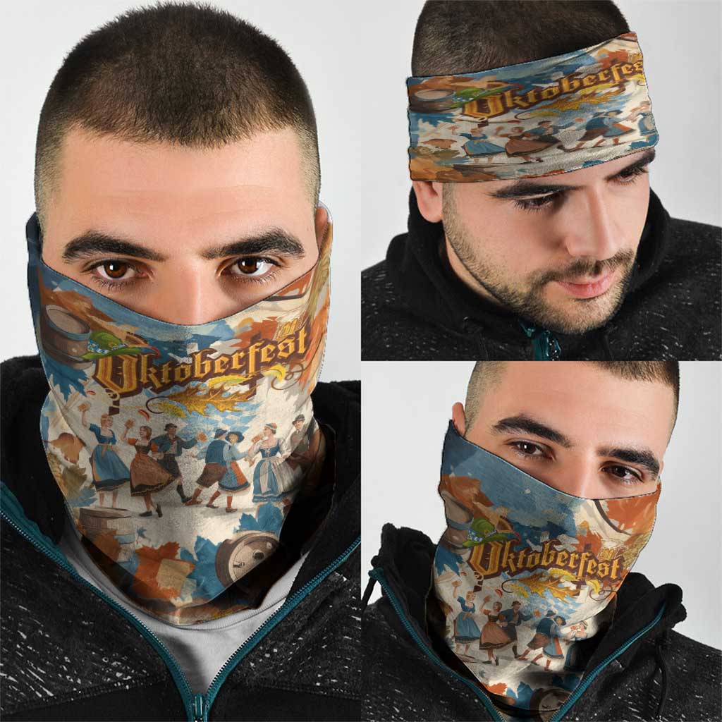 Oktoberfest Neck Gaiter with Beer Mug Illustration White Diamond Pattern TS04