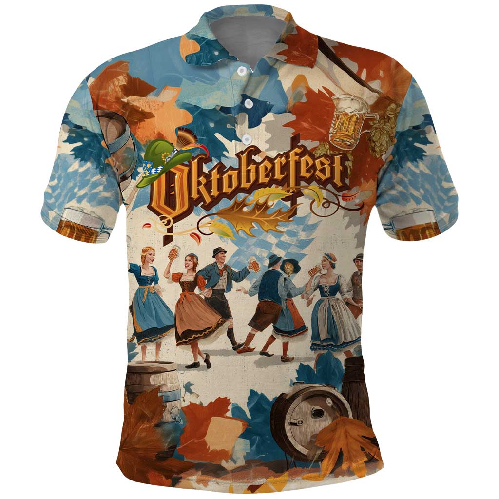 Oktoberfest Polo Shirt with Beer Mug Illustration White Diamond Pattern TS04
