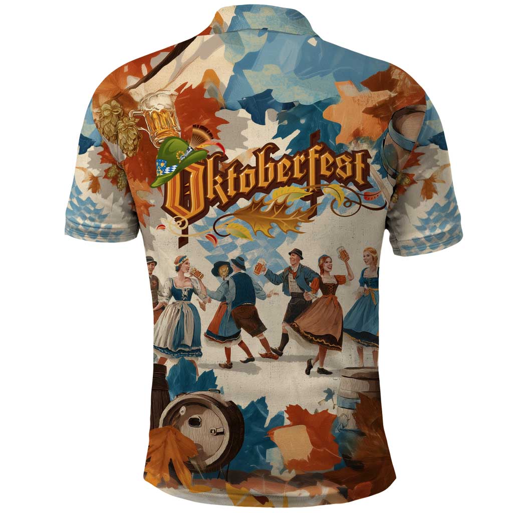 Oktoberfest Polo Shirt with Beer Mug Illustration White Diamond Pattern TS04