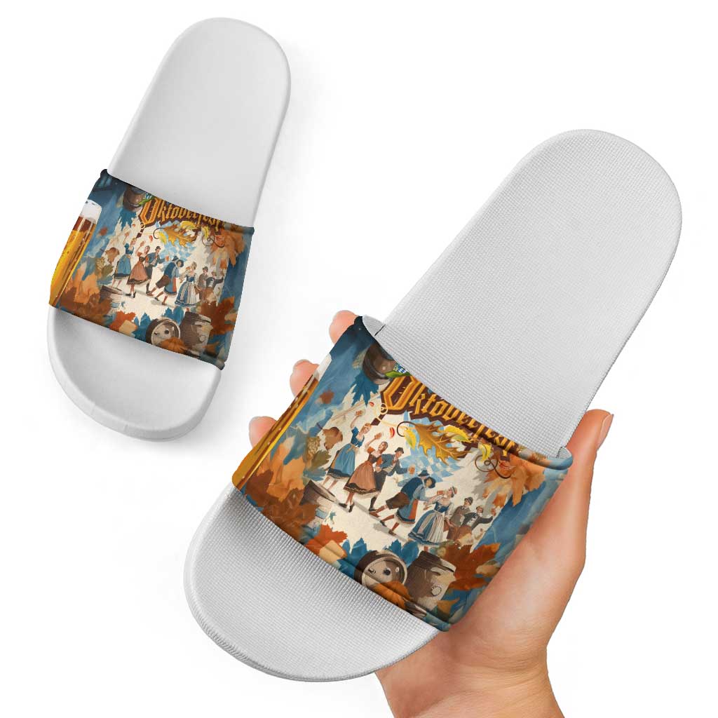 Oktoberfest Slide Sandals with Beer Mug Illustration White Diamond Pattern TS04