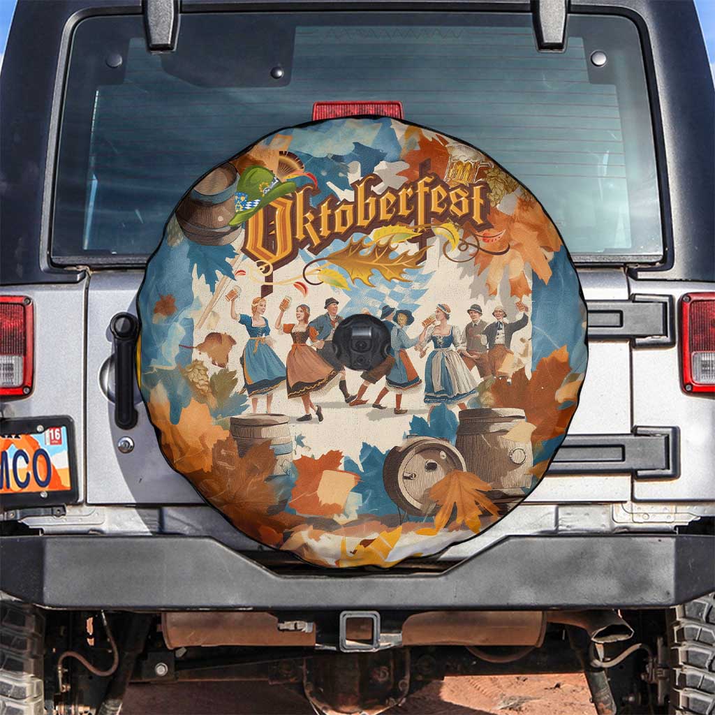 Oktoberfest Spare Tire Cover with Beer Mug Illustration White Diamond Pattern TS04