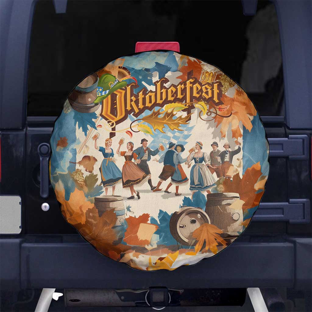 Oktoberfest Spare Tire Cover with Beer Mug Illustration White Diamond Pattern TS04
