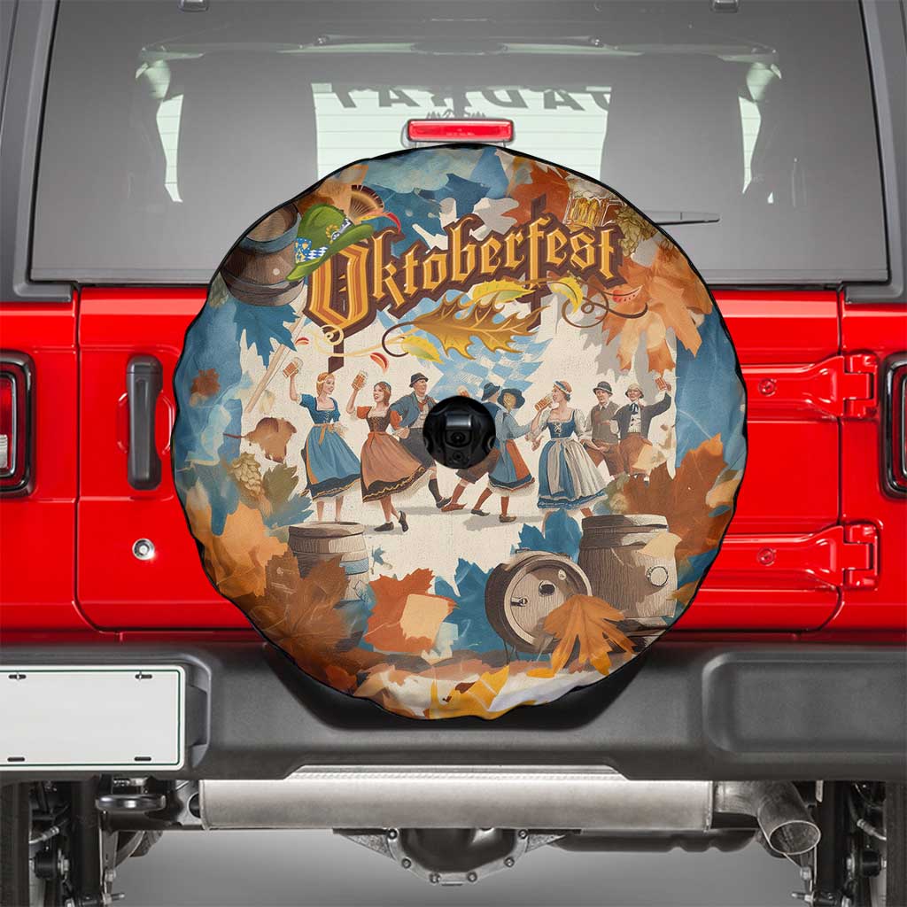 Oktoberfest Spare Tire Cover with Beer Mug Illustration White Diamond Pattern TS04