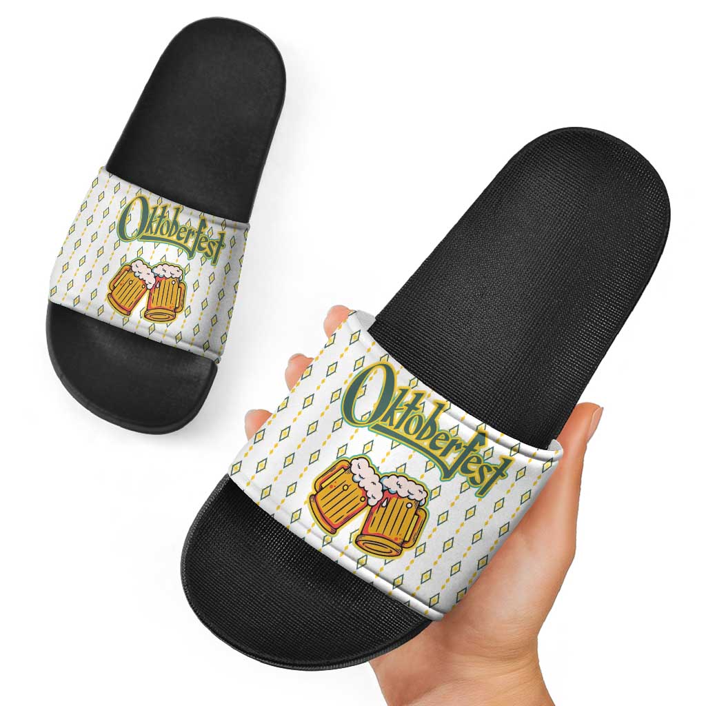 Oktoberfest Slide Sandals with Oktoberfest Beer Mug Illustration White Diamond TS04