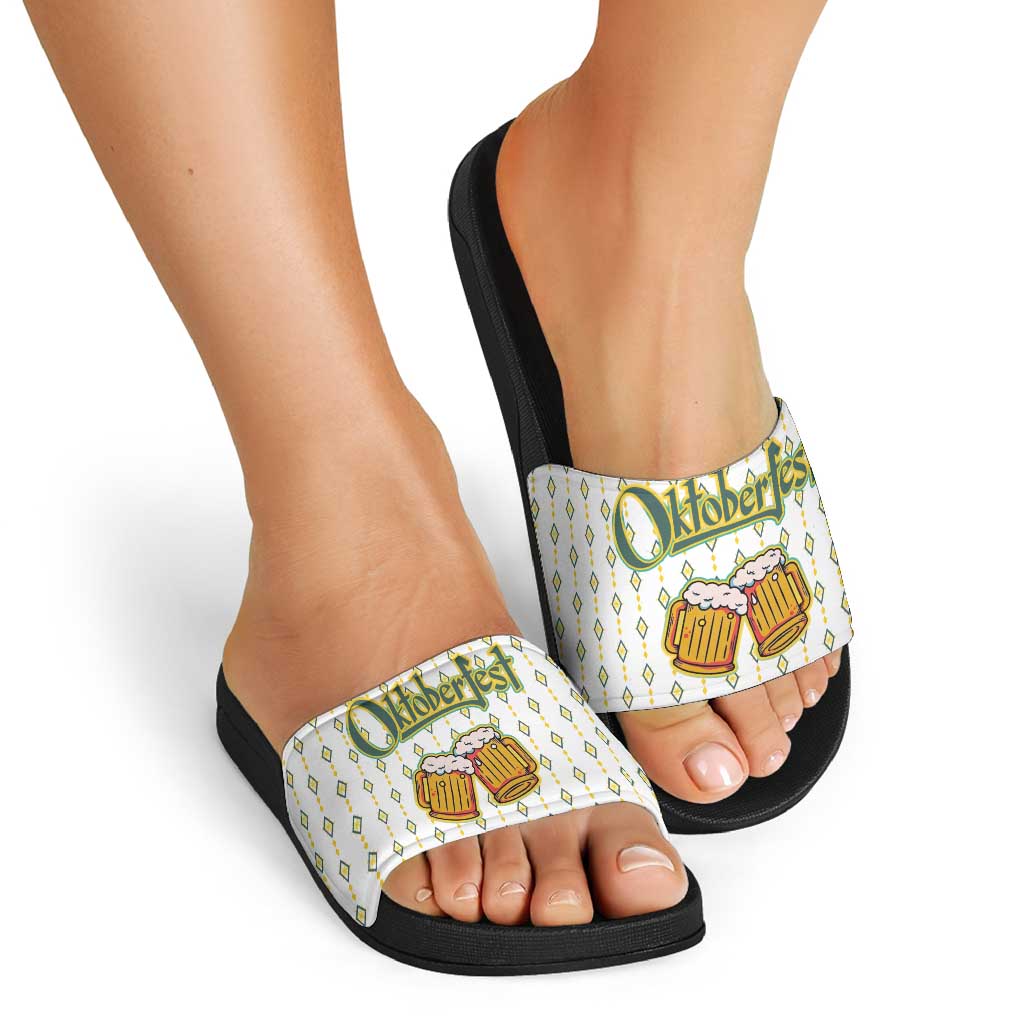 Oktoberfest Slide Sandals with Oktoberfest Beer Mug Illustration White Diamond TS04