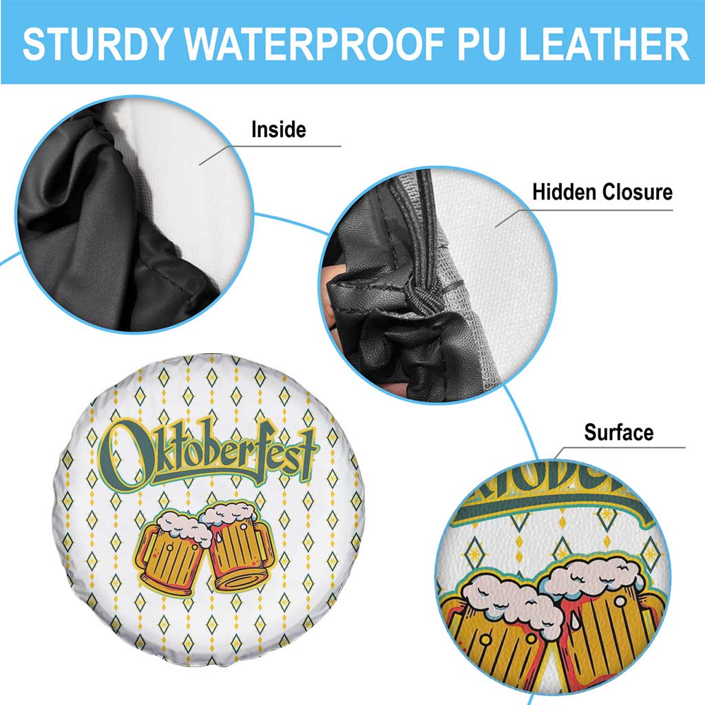 Oktoberfest Spare Tire Cover with Oktoberfest Beer Mug Illustration White Diamond TS04